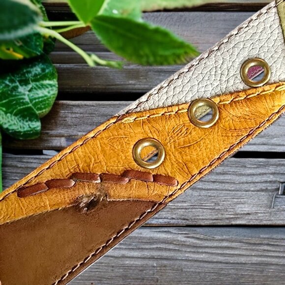 VINTAGE Y2K FOSSIL  ( MED ) Genuine Leather Patchwork Belt - Picture 7 of 10